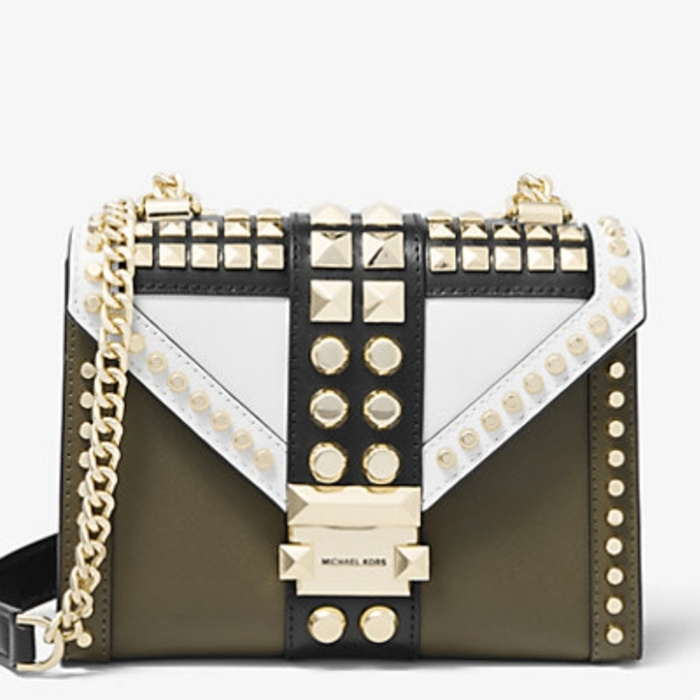 Whitney Small Studded Tricolor Saffiano Leather.
